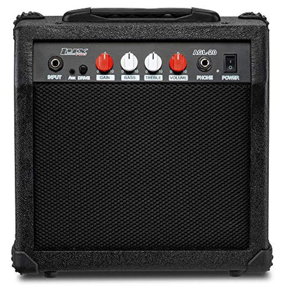 LyxPro Electric Guitar Amp 20 Watt Amplifier Built in Speaker Headphone Jack and Aux Input Includes Gain Bass Treble Volume and Grind - Black - color: Black, size: 20 Watt