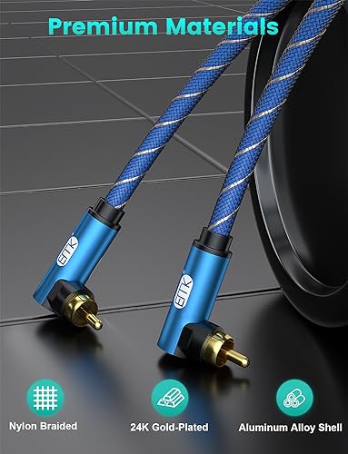 EMK 90 Degree to 90 Degree Subwoofer Cable RCA Cable Male to Male Digital Coaxial Audio Cable for Subwoofer, TV, Sound Bars, Amplifier,Speaker(5FT/1.5M) - size: 5FT/1.5M, style: 90 Degree to 90 Degree