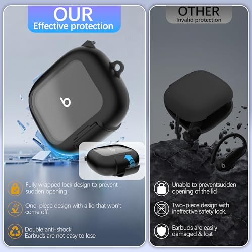 Protective Cover for Beats Powerbeats Pro 2 Case with Secure Lock & Phone Stand, Shockpoof Protection Clear Case Compatible with Beats Powerbeats Pro2 Earbuds with Cleaner Kit & Keychain (Black) - color: Black