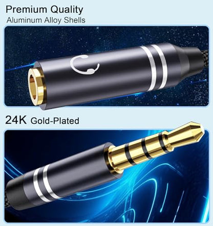 3.5mm Headphone Splitter, 36cm/14 inch Hi-Fi Sounds Extension Cable Audio Stereo Y Splitters, 3.5 mm Male to 2 Female (TRRS - 4 Pole), Nylon-Braided Aux Cable Compatible with PS4, Switch & More - style: 1 Pack Y Headphone Splitter