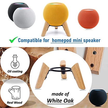 Real Wood Stand for Homepod mini smart Speaker,Desktop Bracket (White Oak) | wooden tripod with metal frame,safe stable holder mount with anti-slip silicone pad protects home pod mini on table - color: White Oak