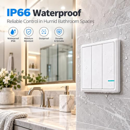 Thinkbee Wireless Lights Switch Kit, 3 Gang Wall Switch with Mini Receiver - size: 3 button switch+3 receiver