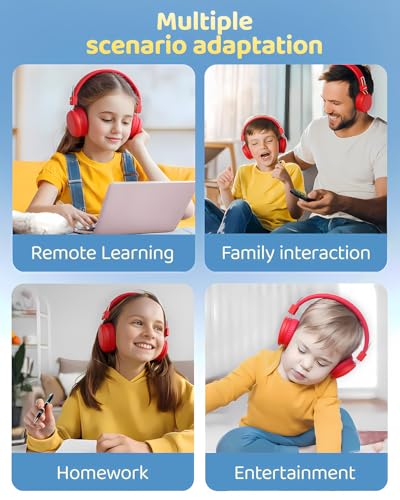 awatrue Kids Over-Ear Bluetooth Headphones, 85dBA Safe Volume, Red | Built-in Microphone, Bluetooth 5.4, Foldable, 50H Playtime, USB-C Charging - color: Red