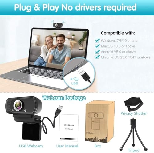 ZIQIAN 1080P Webcam with Microphone, USB Web HD Camera for PC, Laptop&Mac - color: Black