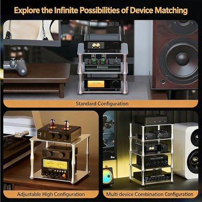 HiFi Audio Rack - 3 Tier Mini Desktop Component Rack with Vented Holes, Aluminum Alloy for DAC Amplifiers and Audio Equipment