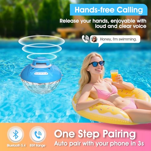 Bluetooth Pool Speaker w/Colorful Pool Fountain Light, 3 in 1 Floating Pool Speaker Loud Sound, IP68 Waterproof Floating Hot Tub Speakers, Bluetooth 5.4, 24H Playtime Pool Wireless Speakers - color: Deep Blue