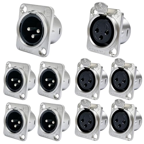 RIVIERA XLR Panel Mount Chassis 3pin Male & Female Nickel Plated Metal Housing and Silver Chrome-Plated Contacts (5 Male + 5 Female Silver) - color: Silver, size: Male+Female