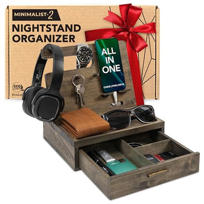 Nightstand Organizer for Men- Night Stand, Bedside or Dresser (Rustic) - color: Rustic Gray