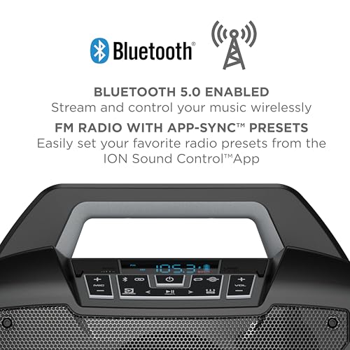 ION Sport Boom 60W Portable Bluetooth Outdoor Speaker | Water Resistant, Radio, Karaoke Mic, USB Charging, Stereo Linking, Bass Boost and App Control, for Parties and Outdoor Events - style: Sport Boom