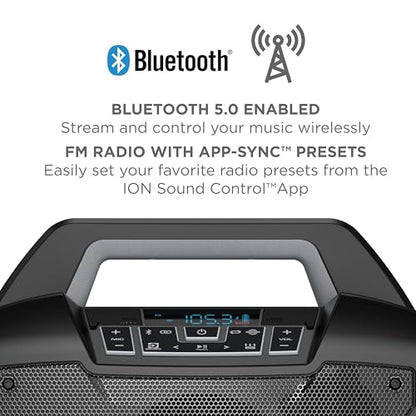 ION Sport Boom 60W Portable Bluetooth Outdoor Speaker | Water Resistant, Radio, Karaoke Mic, USB Charging, Stereo Linking, Bass Boost and App Control, for Parties and Outdoor Events - style: Sport Boom