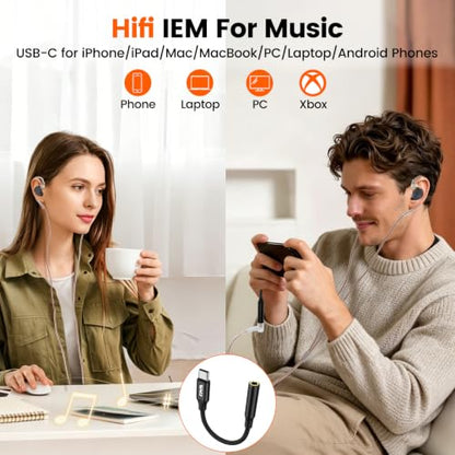2DD+1BA HiFi IEM with 3.5mm+USB C,Wired Gaming Earbuds,in Ear Monitor Headphones,Noise Isolating,Deep Bass/Rich Mids/Clear Highs Earphone for Apple iPhone/IPad/Mac/PC/Laptop/Xbox/PS5/Switch(No Mic) - color: Light Black