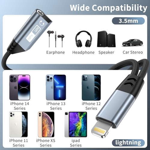 Magnetic Lightning to 3.5mm Headphone Jack Adapter,[Apple MFi Certified] 2 in 1 iPhone Headphone Adapter Aux Audio and Charger Adapter,iPad Headphone Adapter Charging Cable Splitter for iPhone 14 13 - color: Blue