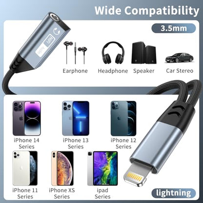 Magnetic Lightning to 3.5mm Headphone Jack Adapter,[Apple MFi Certified] 2 in 1 iPhone Headphone Adapter Aux Audio and Charger Adapter,iPad Headphone Adapter Charging Cable Splitter for iPhone 14 13 - color: Blue