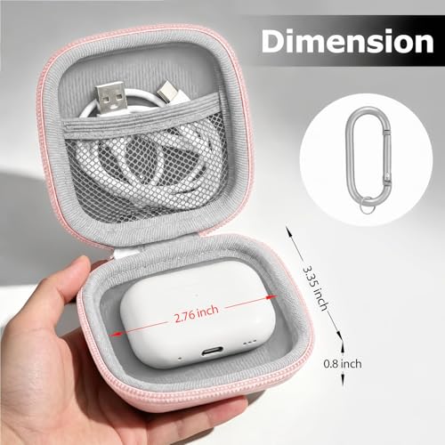 Earbud Case for AirPods & Wireless Earbuds, PU Leather EVA Hard Shell Headphone Case with Mesh Pocket, Cable Organizer Bag with Carabiner, Shockproof Travel Storage Case, Light Pink - color: A-Light Pink