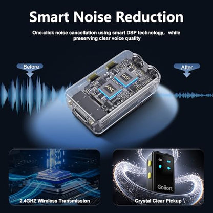 Wireless Lavalier Microphone for iPhone & Android with Charging Case - color: Light black