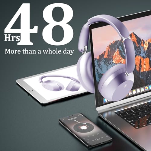 Wentronic Y04 Bluetooth Headphones Active Noise Cancelling Wireless Over Ear Headsets 48 Hours Playtime High Sound Quality Foldable Earphones with Soft Ear Cushion for Travel - Purple