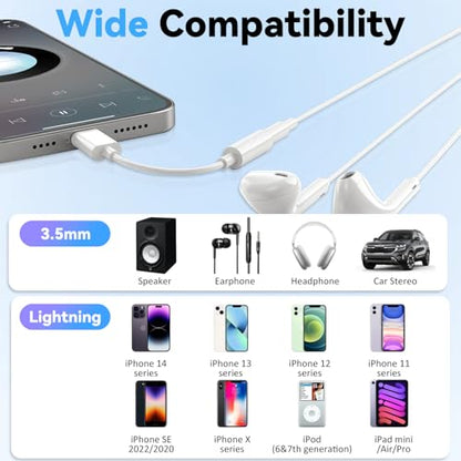 [Apple MFi Certified] 10 Pack for iPhone 3.5mm Headphones Adapter, Lightning to 3.5 mm Headphone/Earphone Jack Converter Audio Aux Dongle Compatible with iPhone 14 13 12 11 Pro XR XS Max X 8 7 - size: 10Pack