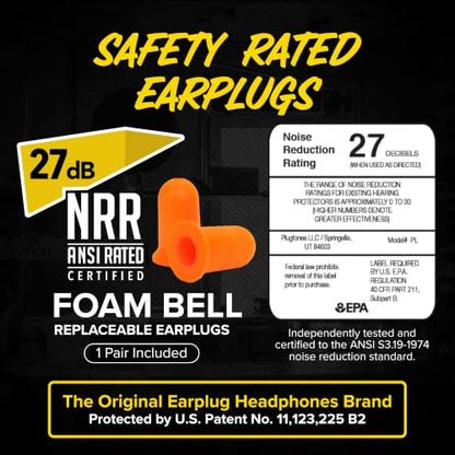 Plugfones Basic Pro Bluetooth Earplug Headphones for Work, OSHA Compliant | 25dB NRR Hearing Protection Earplugs, Wireless Safety Earbuds, Noise Isolating Mic, Construction, Warehouse, Blue & Yellow - color: Blue, Orange