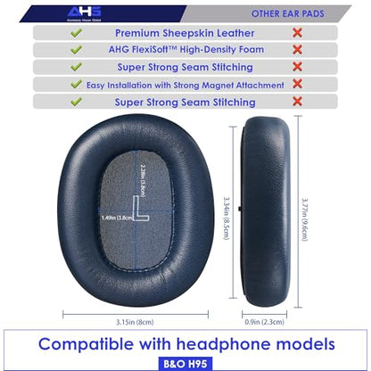 AHG Accessory House Global Upgraded Replacement Beoplay h95 Ear Pads Cushions Compatible with Bang & Olufsen Beoplay H95 Headphones (Blue). Sheepskin Leather/High-Density Foam/Strong Magnet - color: Blue