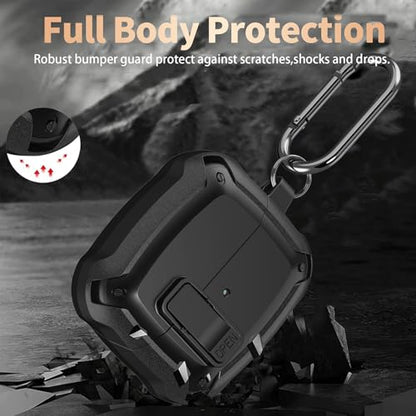Galaxy Buds 3 Pro/3/3 FE Case Cover with Secure Lock Clip, Shockproof Samsung Galaxy Buds3/3 Pro 2024/3 FE 2025 Protective Hard Cover Shell with Carabiner&Cleaner kit for Men Women, Black - color: Black