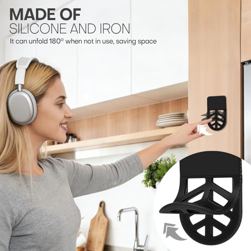 Wall Mount Headphone Stand, 2-in-1 Bendable Silicone Controller Holder, Adhesive Under Desk Hook for Gaming Office & Home, Fits All Headphones for PS5 Xbox Controllers - 1 Pack (Black/White) - color: Black