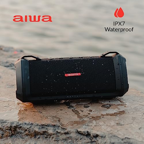 AIWA Exos-3 Waterproof Bluetooth Speaker, 60W Peak Power, 20-Hour Playtime, Stereo Sound, USB-C Charging, IPX7 Waterproof, Wireless Pairing, Perfect for Outdoor Adventures
