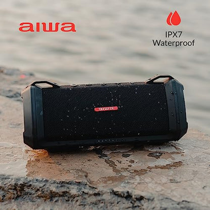 AIWA Exos-3 Waterproof Bluetooth Speaker, 60W Peak Power, 20-Hour Playtime, Stereo Sound, USB-C Charging, IPX7 Waterproof, Wireless Pairing, Perfect for Outdoor Adventures