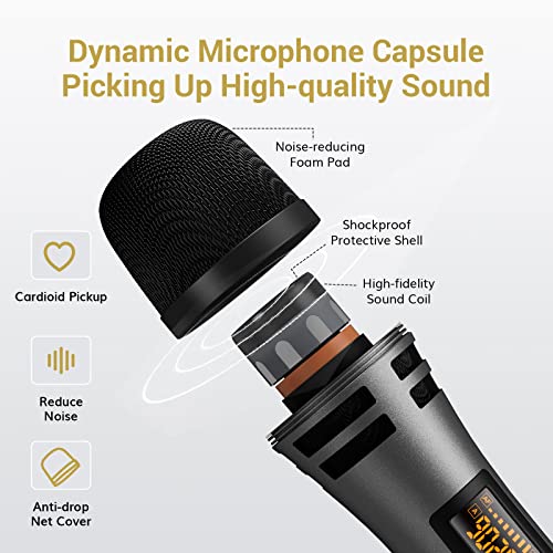 TONOR Wireless Microphone, UHF Karaoke Microphone System, Microfonos Inalambricos with Rechargeable Receiver, Cordless Dynamic Mic Set for Singing, Wedding, Party, 200ft TW310, 1 Mic Grey - style: Single Mic Grey