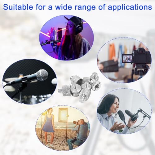 8 Pcs Mic Stand Adapter Mic Thread Adapter Set, 5/8 Female to 3/8 Male and 3/8 Female to 5/8 Male, 1/4 Female to 5/8 Male and 3/8 Female to 1/4 Male, 8 Different Screw Adapters for Microphone, Silver - color: Silver