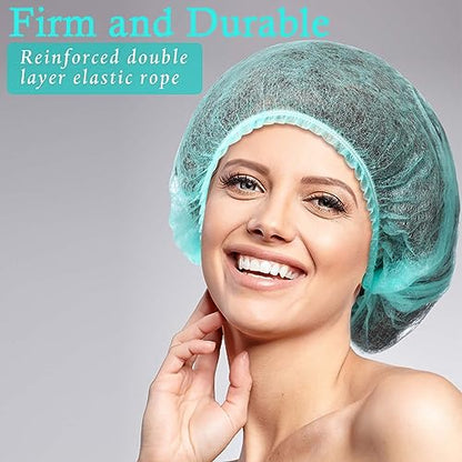 100 Pcs Disposable Nonwoven Bouffant Caps 21 Inch Hair Net Elastic Cap Hair Cover Hats for Beauty Salon Hospital Spa Catering Dust-free Workspace(Green) - color: Green