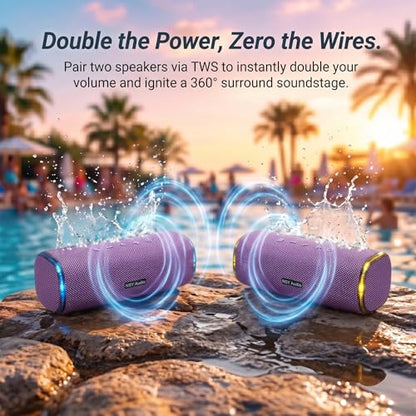 40W Bluetooth Shower Speaker, IPX7 Waterproof Floating Pool Speaker with Interactive Tap-to-Play Drum Beats, 25H Playtime, LED Lights, Built-in Mic for Hands-Free Calls in Bathroom, Purple - color: Purple