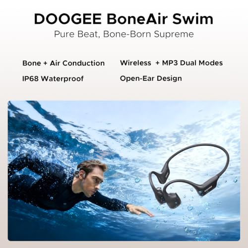 Bone Air Swim Bone Conduction Headphones Open Ear Wireless Waterproof Headphones 64GB IP68 Dual Conduction Headphones 8H Playtime Open Ear Sports Headphones for Cycling Swiming - DGray - color: DGray