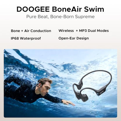 Bone Air Swim Bone Conduction Headphones Open Ear Wireless Waterproof Headphones 64GB IP68 Dual Conduction Headphones 8H Playtime Open Ear Sports Headphones for Cycling Swiming - DGray - color: DGray