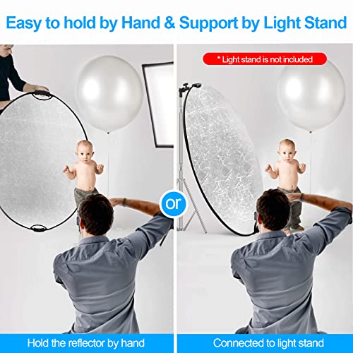 WELLMAKING 43'' Reflector Photography with Tilt Adapter for Studio Outdoor | 110cm 5-in-1 Light Reflector, Foldable with Carrying Bag, Portable Setup,Premium Coating, Translucent Silver Gold White Black - size: 43 Inch (110cm)