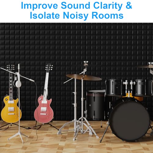 4 Pack Acoustic Foam Panels - 48"×24"×2" Sound Proof Foam Panels for Walls, High Density Black Sound Deadening Absorbing Foam Panels for Home Office Recoding Studio - color: 4Pack Mushroom-shaped