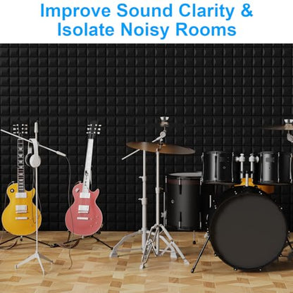 2 Pack Acoustic Foam Panels - 48"×24"×2" Sound Proof Foam Panels for Walls, High Density Black Sound Deadening Absorbing Foam Panels for Home Office Recoding Studio - color: 2Pack Mushroom-shaped