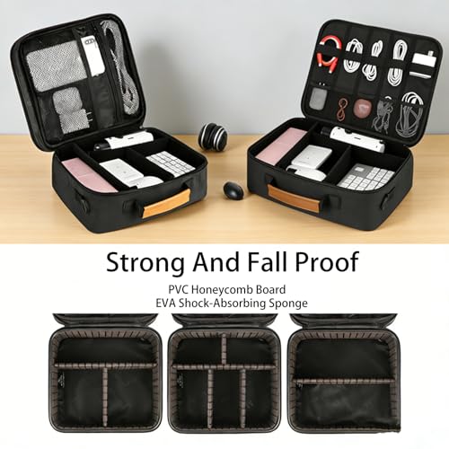 Extra Large Electronics Organizer Travel Case, Cable Organizer Bag with Shoulder Strap, Electronics Accessories Storage Double Layer Bags for Cord, Tablet, Headphone, Charger, Tools, DJ Gifts-Black