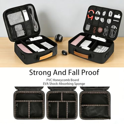 Extra Large Electronics Organizer Travel Case, Cable Organizer Bag with Shoulder Strap, Electronics Accessories Storage Double Layer Bags for Cord, Tablet, Headphone, Charger, Tools, DJ Gifts-Black