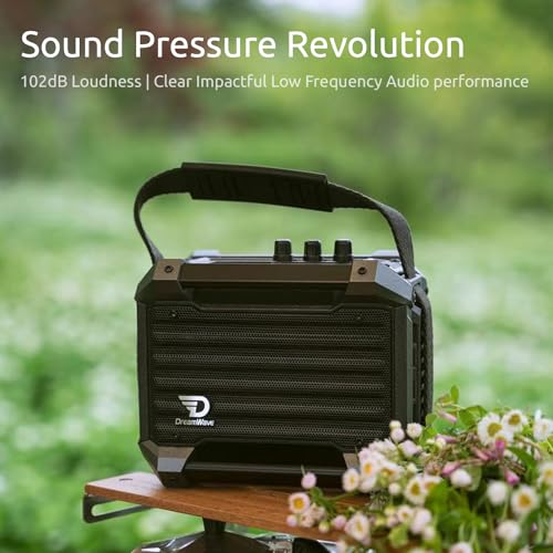 Dreamwave Rockstar Mini Outdoor Bluetooth Speaker, Compact 40W RMS Portable Speaker with Clear Vocals, Deep Bass, 29H Playtime, IP66 Waterproof, Karaoke Mic Input, Bass & Treble EQ, TWS Stereo - color: Tactical Green