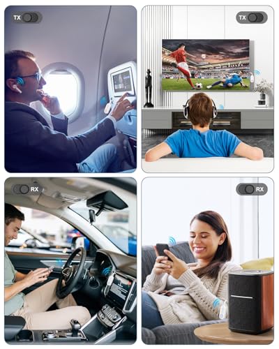 Upgraded Bluetooth 5.3 Audio Adapter, 2 in 1 Bluetooth Transmitter Receiver, Wireless Headphones, Low Latency, Hands-Free, Audio Adapter for Airplane/Travel/Car/Home Stereo - color: White