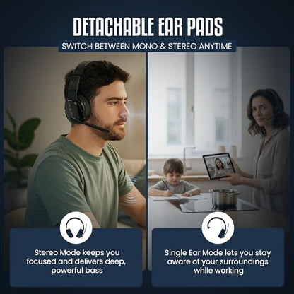 PHILIPS Trucker Bluetooth Headset, Wireless Headset with Noise-Canceling Microphone, 2-in-One Convertible Mono & Stereo Design Headphones, All Day Extended Playtime for Work, Home, Hands-Free Driving - color: Black