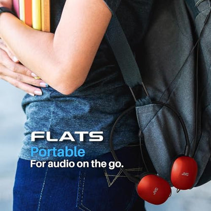 JVC Flats Foldable Colorful Flats On Ear Headphones with Remote and Microphone, 3.94 Foot Gold Plated 3.5mm Slim Plug - HAS160MA, Adjustable - Red - color: Red, style: Mic and Remote