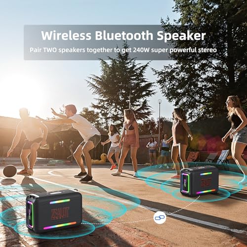 ZEALOT 120W RMS(150W Peak) Bluetooth Speaker, Portable Wireless Speakers IPX6 Waterproof Loud Bluetooth Subwoofer Speaker with LED Light, 40H Playtime, Custom EQ, Stereo TWS Pairing for Outdoor, Party - color: Black
