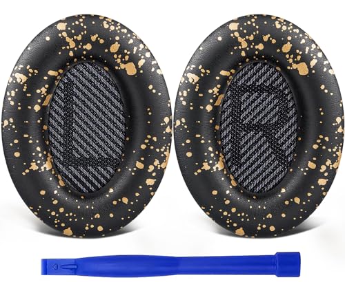 Replacement Earpads Cushions for Bose QuietComfort 35 (QC35) & Quiet Comfort 35 II (QC35 ii) Headphones, Ear Pads with Softer Leather, Noise Isolation Foam, Added Thickness (Black Gold) - color: Black Gold