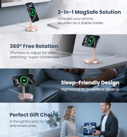 Magnetic Wireless Charger, 2-Pack 25W Fast Mag-Safe Stand for iPhone 17-12 | Fast Magnetic Wireless Charging Station for iPhone 17/17 Air/17 Pro/17 Pro Max, 16/15/14/13/12 Series and AirPods - color: Pink