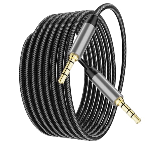 Male to Male Audio Cable 40Ft,3.5mm 4 Pole Nylon Braided Stereo Aux Cord for Headphones, PS4,Phone, Tablets, Headset, PC, Laptop and More(40Ft/12M) - size: 40 ft