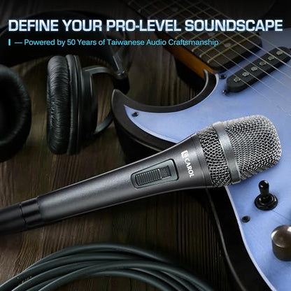 CAROL AC-910S XLR Wired Vocal Microphone, Dynamic Cardioid with Switch | AHNC dual-engine noise canceling tech for singing, studio, and stage. incl. 14.8ft (4.5m) XLR cable, mic clip - style: AC-910S (with Switch)