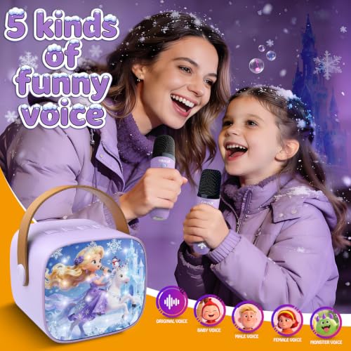 Mini Karaoke Machine for Kids with LED Lights & Fun Voice Effects | Portable Bluetooth Speaker with 2 Wireless Mics,Girls Birthday Gifts Toys for Ages 3-12 Years Old,Family Party Singing & Play - color: Purple