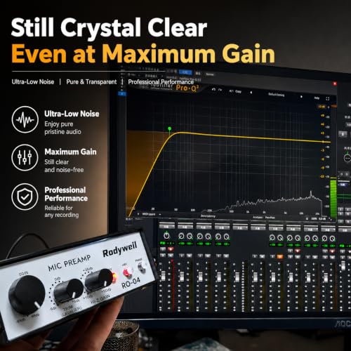 RO-04 Mic Preamp, 0~72db Adjustable Gain Boost,-120db EIN Ultra Low Noise, Studio Grade Performance with Hi-Z, 48V, HPF, Phase for Instrument & Microphone | Ultra Low Noise,Studio Grade Performance with Hi-Z, 48V, HPF, Phase for Instrument & Microphone