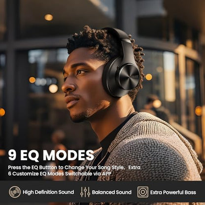 DOQAUS Bluetooth Headphones Over Ear, App Control, 9 EQ, 90H Playtime | HiFi Stereo Sound, Deep Bass, Soft Memory Foam Earpads, Foldable Design Headphones Wireless, BT5.4, ENC Mic, Black - color: Black